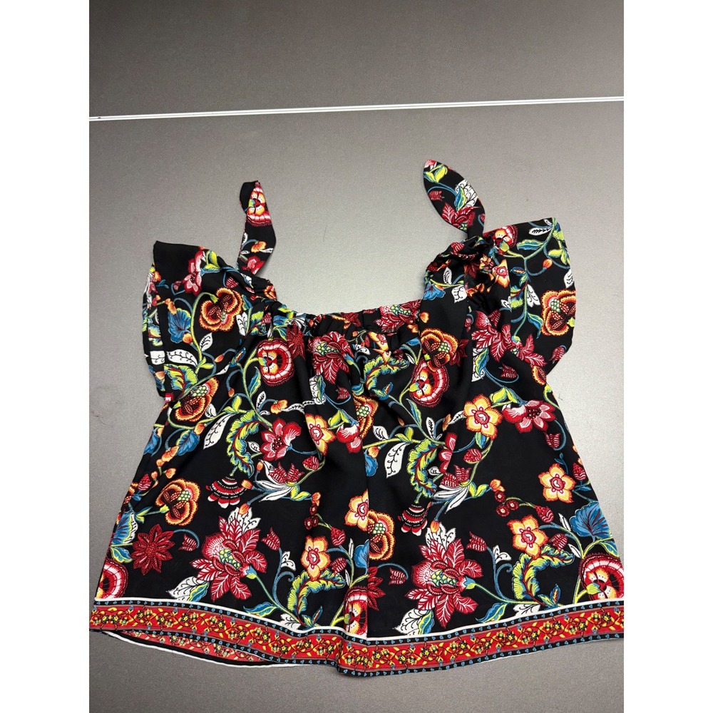 By & By Floral Off The Shoulder Tie Sleeve Blouse Black Multi Color Medium - Picture 9 of 9